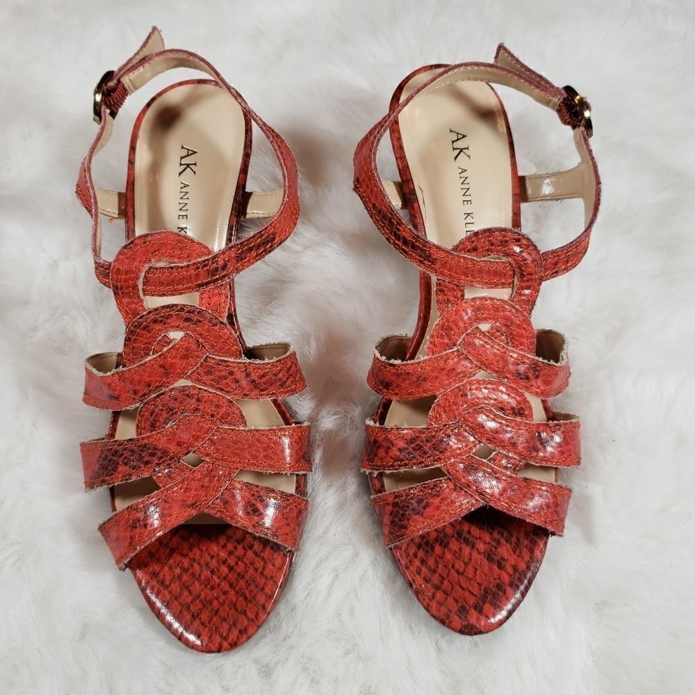 Anne Klein Red Snakeskin Print Open Toe Heels Size 6